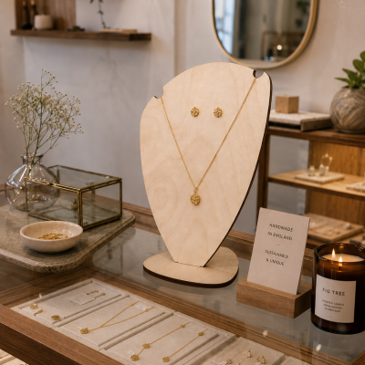 plywood necklace and earings